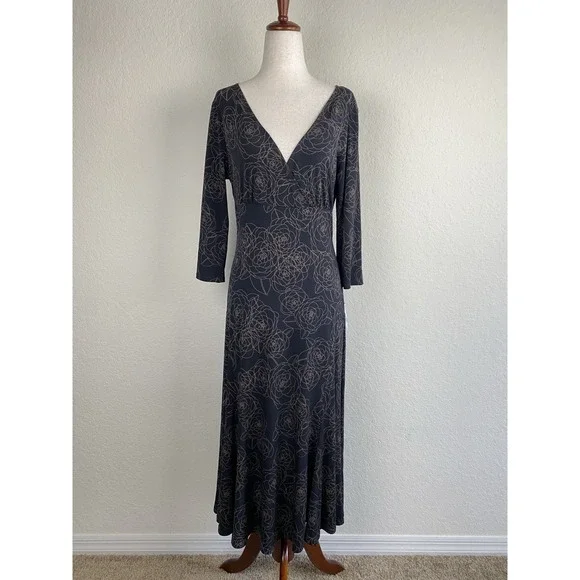 AA Studio Whimsigoth Midi Dress Size 8 Babydoll Fairy Witchy Dark Floral Brown - Picture 1 of 7